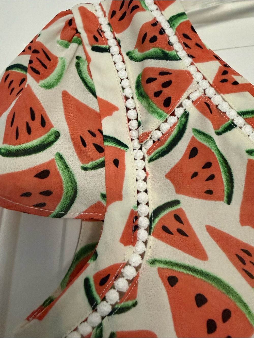 Maeve Cream Sleeveless Top with Pink-Orange Watermelon Print - Picture 3 of 10